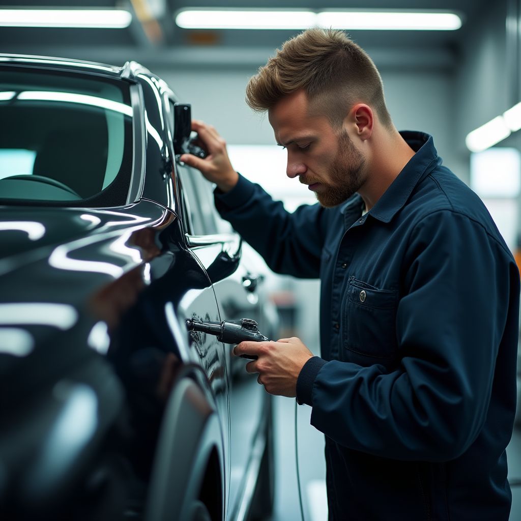 Mitarbeiter bei detaillierter Autoreinigung